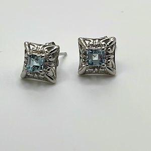 Real Silver Earrings with Blue Diamond